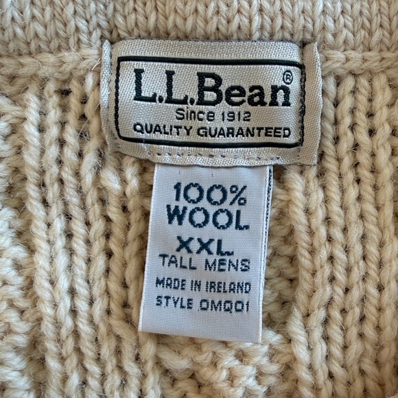 LL Bean Tall Men's XXL Cream 100% Wool Sweater - Picture 6 of 8